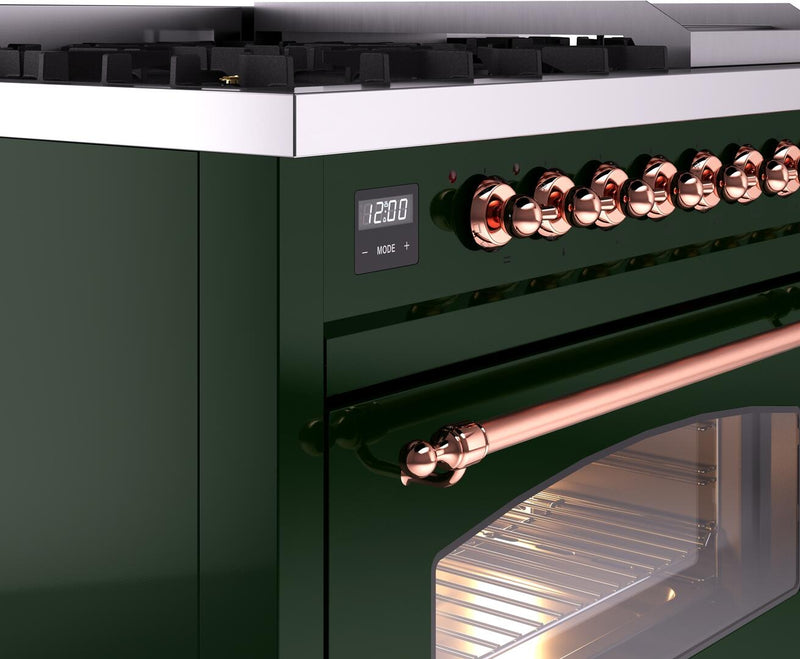 ILVE Nostalgie II 48-Inch Dual Fuel Freestanding Range in Emerald Green with Copper Trim (UP48FNMPEGP)