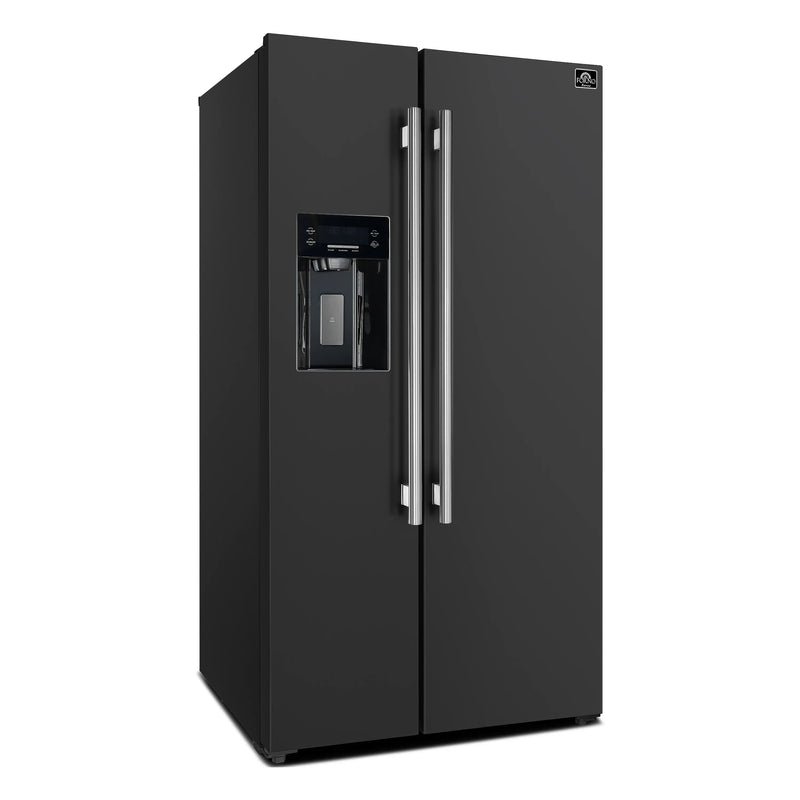 Forno Espresso Salerno 36-inch 20 cu.ft Side-by-Side Refrigerator with Water Dispenser in Black with Stainless Steel Handle (FFRBI1844-36BLK)