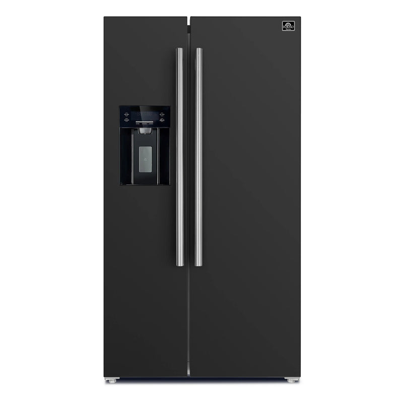 Forno Espresso Salerno 36-inch 20 cu.ft Side-by-Side Refrigerator with Water Dispenser in Black with Antique Brass Handle (FFRBI1844-36BLK)