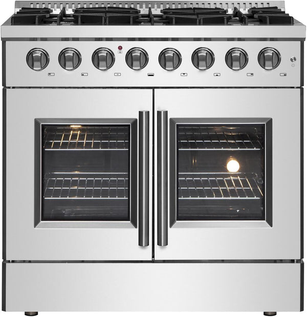 Forno Galiano 36-Inch Dual Fuel Range with 6 Gas Burners, 83,000 BTUs, & French Door Electric Oven in Stainless Steel (FFSGS6356-36)