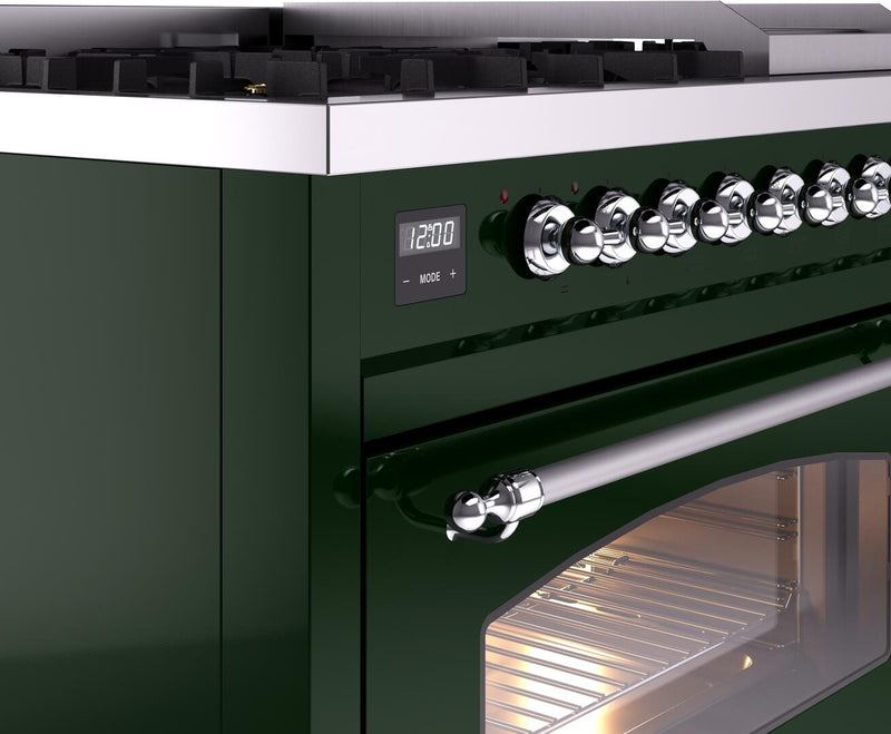 ILVE Nostalgie II 48-Inch Dual Fuel Freestanding Range in Emerald Green with Chrome Trim (UP48FNMPEGC)