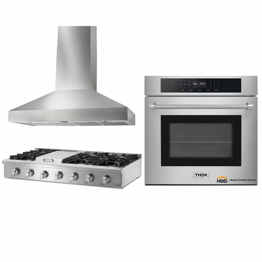 Thor Kitchen 3-Piece Pro Appliance Package - 48 Rangetop, Wall Oven & Wall  Mount Hood in Stainless Steel