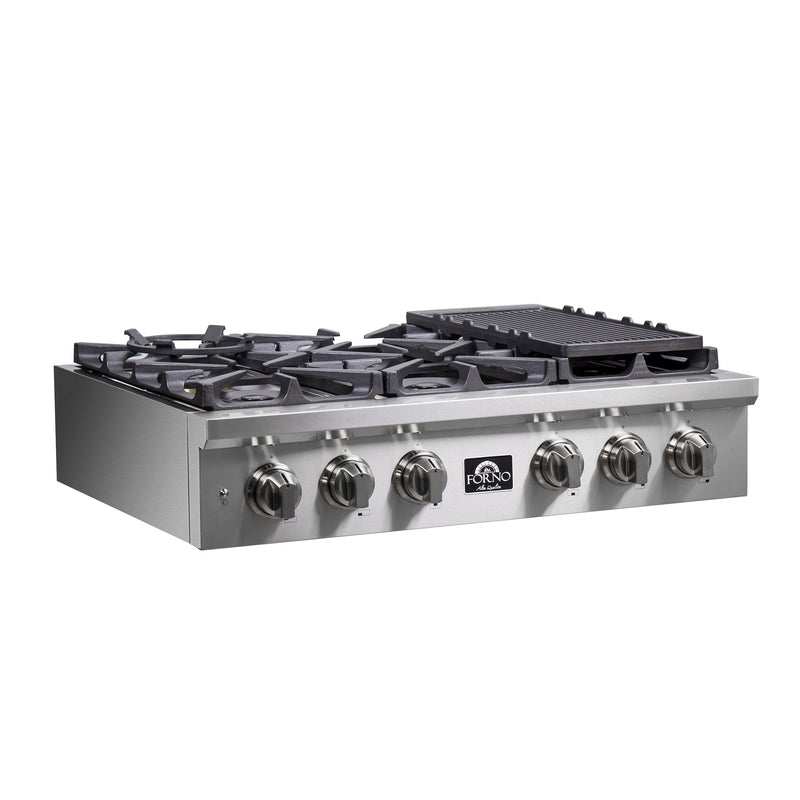 Forno Spezia 36" Gas Cooktop, 6 Burners. Wok Ring and Grill/Griddle in Stainless Steel (FCTGS5751-36)