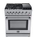 Forno Breno 30" Dual Fuel Range with 5 Sealed Burner in Stainless Steel with Air Fryer, Wok Ring, & Reversible Griddle (FFSGS6196-30)