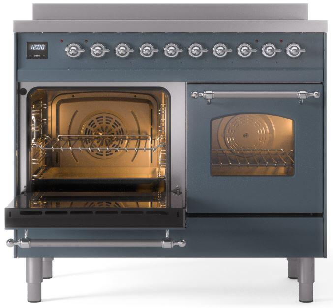 ILVE Nostalgie II 40-Inch Freestanding Electric Induction Range in Blue Grey with Chrome Trim (UPDI406NMPBGC)