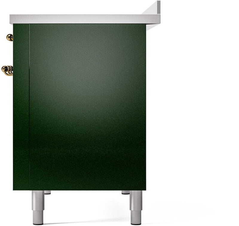 ILVE Nostalgie II 48-Inch Freestanding Electric Induction Range in Emerald Green with Brass Trim (UPI486NMPEGG)