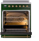 ILVE Nostalgie II 30-Inch Freestanding Electric Induction Range in Emerald Green with Brass Trim (UPI304NMPEGG)