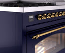 ILVE Nostalgie II 48-Inch Dual Fuel Freestanding Range with Removable Griddle in Midnight Blue with Brass Trim (UP48FNMPMBG)