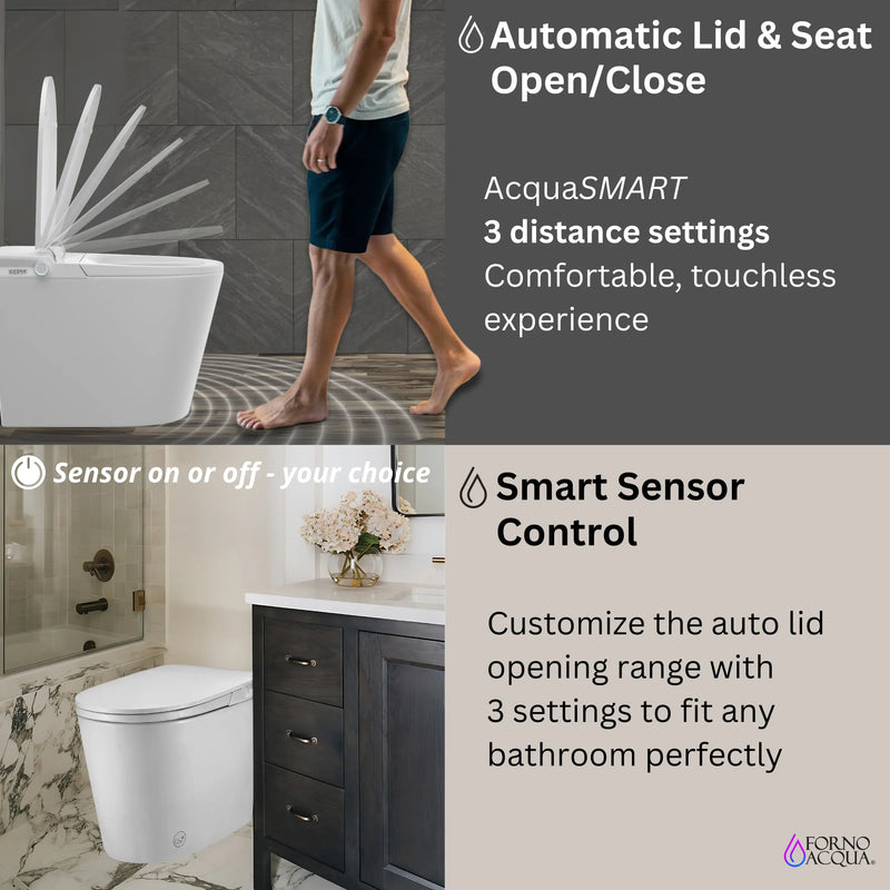 Forno Acqua Luxurious Smart Toilet, Includes Auto Flush, Auto Lid, Powerful Flush, Sleek Tankless Design Ideal for Powder Rooms (CSTPA0)