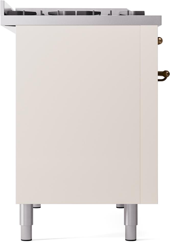 ILVE Nostalgie II 48-Inch Dual Fuel Freestanding Range with Removable Griddle in Antique White with Bronze Trim (UP48FNMPAWB)