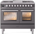 ILVE Professional Plus II 40-Inch Freestanding Dual Fuel Range with 6 Sealed Burner and Removable Griddle in Matte Graphite (UPD40FWMPMG)