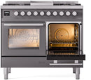 ILVE Professional Plus II 40-Inch Freestanding Dual Fuel Range with 6 Sealed Burner and Removable Griddle in Matte Graphite (UPD40FWMPMG)