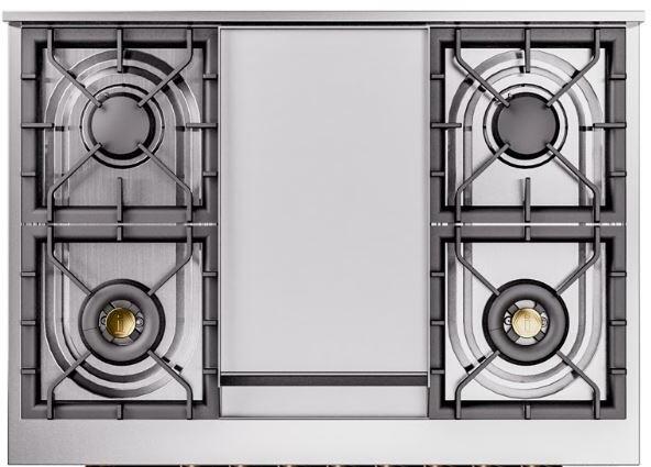 ILVE Nostalgie II 36-Inch Dual Fuel Freestanding Range with Removable Griddle in Antique White with Chrome Trim (UP36FNMPAWC)