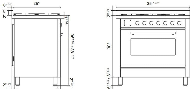 ILVE Nostalgie II 36-Inch Dual Fuel Freestanding Range with Removable Griddle in Matte Graphite with Copper Trim (UP36FNMPMGP)