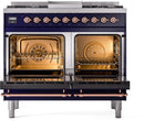 ILVE Nostalgie II 40-Inch Dual Fuel Freestanding Range with Removable Griddle in Midnight Blue with Copper Trim (UPD40FNMPMBP)