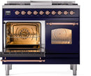 ILVE Nostalgie II 40-Inch Dual Fuel Freestanding Range with Removable Griddle in Midnight Blue with Copper Trim (UPD40FNMPMBP)