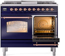 ILVE Nostalgie II 40-Inch Dual Fuel Freestanding Range with Removable Griddle in Midnight Blue with Copper Trim (UPD40FNMPMBP)