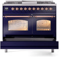 ILVE Nostalgie II 40-Inch Dual Fuel Freestanding Range with Removable Griddle in Midnight Blue with Copper Trim (UPD40FNMPMBP)