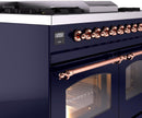 ILVE Nostalgie II 40-Inch Dual Fuel Freestanding Range with Removable Griddle in Midnight Blue with Copper Trim (UPD40FNMPMBP)