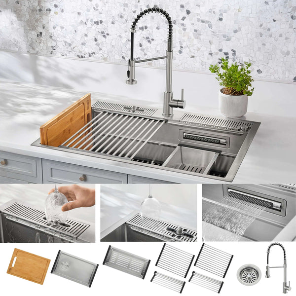 Forno Acqua MultiSink kit with Integrated Waterfall Rinsing and Glass Washing Station. Includes Chef Faucet and Accessories (D-WP31)