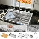 Forno Acqua 33-Inch Drop-In/Undermount 3-Level Workstation with Retractable Faucet & Glass Rinser (D-ZP30)