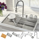 Forno Acqua 33-Inch Drop-In/Undermount 3-Level Workstation Sink with Faucet, Waterfall & Glass Rinser (E-ZP31)