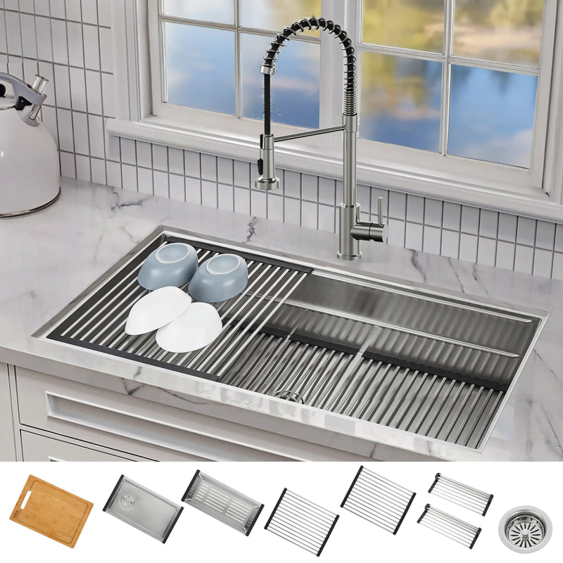 Forno Acqua 45-Inch Undermount 3-Level Workstation MultiSINK with Custom-Fit Accessories (JUXN70)