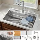Forno Acqua 33-Inch Drop-In/Undermount 3-Level Workstation Sink with Waterfall Faucet & Glass Rinser (D-XP30)