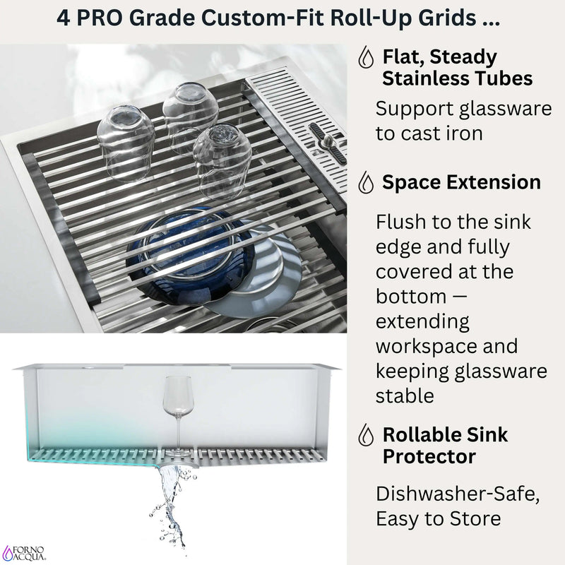 Forno Acqua 33-Inch Drop-In/Undermount 3-Level MultiSINK Workstation Sink with Waterfall Faucet & Glass Rinser (E-XP31)