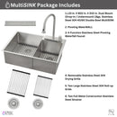 Forno Acqua 33-Inch Drop-In/Undermount 40/60 Double Bowl Stainless Steel Sink with Waterfall Faucet (H-XN30)