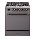ILVE Nostalgie II 30 inch Propane Gas Range with 5 Sealed Burners with Triple Glass Door in Graphite Matte with Burnished Trim