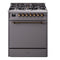 ILVE Nostalgie II 30 inch Propane Gas Range with 5 Sealed Burners with Triple Glass Door in Graphite Matte with Burnished Trim