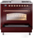 ILVE Nostalgie II 36-Inch Dual Fuel Freestanding Range with Removable Griddle in Burgundy with Copper Trim (UP36FNMPBUP)