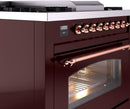 ILVE Nostalgie II 36-Inch Dual Fuel Freestanding Range with Removable Griddle in Burgundy with Copper Trim (UP36FNMPBUP)