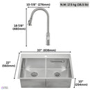 Forno Acqua 33-Inch Drop-In/Undermount 50/50 Double Bowl Stainless Steel Sink with Faucet & Waterfall (G-ZN30)