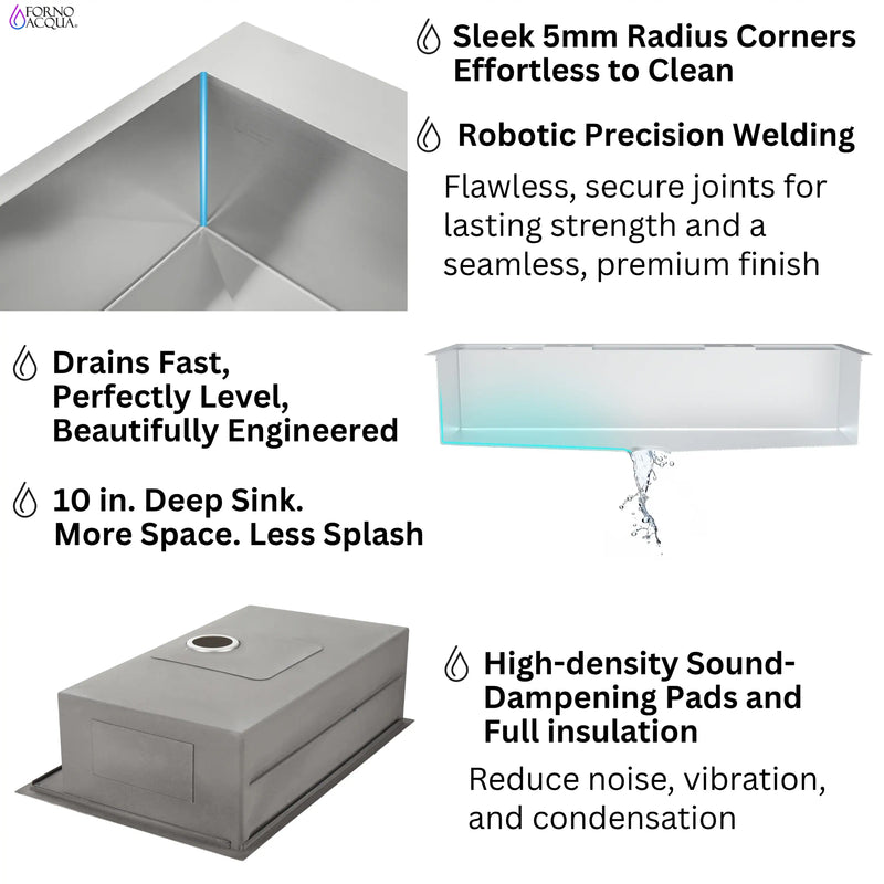Forno Acqua 45-Inch Drop-In/Undermount 3-Level Workstation Sink with Two Faucets & Glass Rinser (J-WP31)