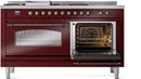 ILVE Nostalgie II 60-Inch Dual Fuel Freestanding Range with Removable Griddle in Burgundy with Bronze Trim (UP60FSNMPBUB)