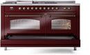 ILVE Nostalgie II 60-Inch Dual Fuel Freestanding Range with Removable Griddle in Burgundy with Bronze Trim (UP60FSNMPBUB)