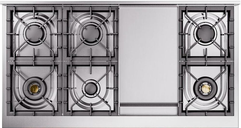 ILVE Nostalgie II 48-Inch Dual Fuel Freestanding Range with Removable Griddle in Blue Grey with Bronze Trim (UP48FNMPBGB)