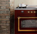 ILVE Nostalgie II 48-Inch Dual Fuel Freestanding Range with Removable Griddle in Burgundy with Copper Trim (UP48FNMPBUC)