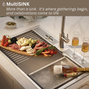 Forno Acqua 33-Inch Drop-In/Undermount 3-Level Workstation Sink with Waterfall Faucet & Glass Rinser (D-XP30)