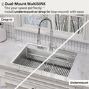 Forno Acqua 33-Inch Drop-In/Undermount 3-Level Workstation Sink with Faucet, Waterfall & Glass Rinser (D-WP30)