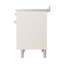 Antique white range cabinet with chrome trim and four leveling legs
