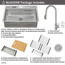 Forno Acqua 33-Inch Drop-In/Undermount 3-Level Workstation Sink with Faucet, Waterfall & Glass Rinser (D-WP30)