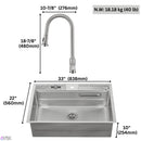 Forno Acqua 33-Inch Drop-In/Undermount 3-Level Workstation Sink with Faucet, Waterfall & Glass Rinser (D-WP30)