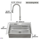 Forno Acqua 33-Inch Drop-In/Undermount 3-Level Workstation Sink with Faucet, Waterfall & Glass Rinser (D-WP30)