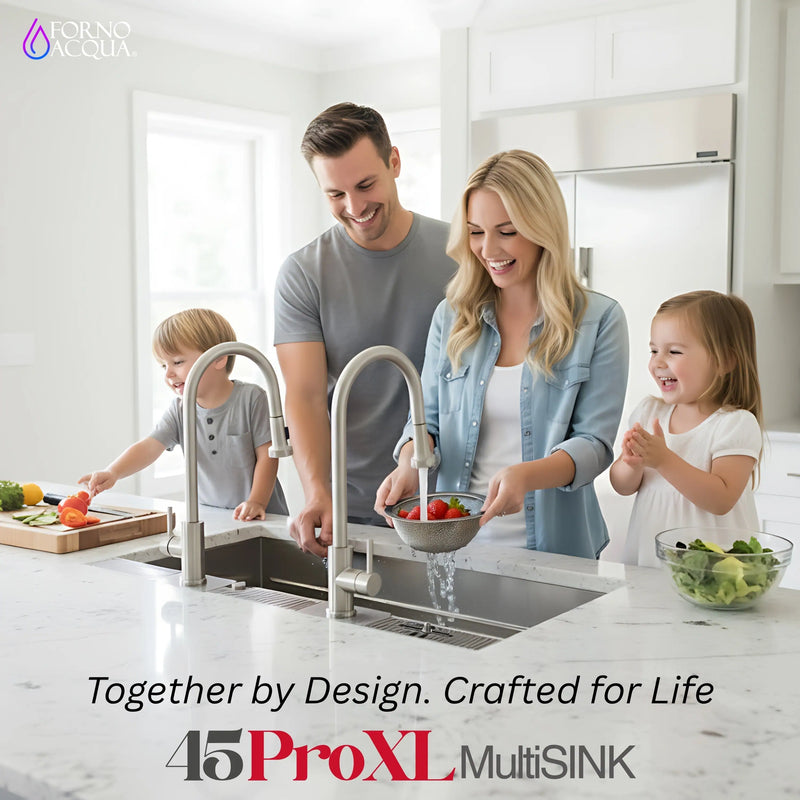 Forno Acqua 45-Inch Drop-In/Undermount 3-Level Workstation Sink with Two Faucets & Glass Rinser (J-WP30)