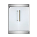 Forno 4-Piece Appliance Package - 36-Inch Dual Fuel Range, Wall Mount Range Hood, 60-Inch Built-In Convertible Refrigerator, and Dishwasher in White with Antique Brass Handle