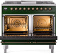 ILVE Nostalgie II 40-Inch Dual Fuel Freestanding Range with Removable Griddle in Emerald Green with Bronze Trim (UPD40FNMPEGB)