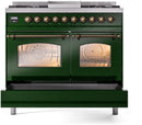 ILVE Nostalgie II 40-Inch Dual Fuel Freestanding Range with Removable Griddle in Emerald Green with Bronze Trim (UPD40FNMPEGB)